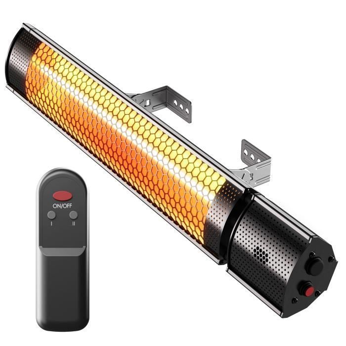 Calefactor infrarrojo para exteriores Pro Breeze de 2000 W - Radiador eléctrico de pared con 3 niveles de intensidad, resistente al agua IP65.