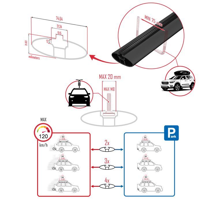 Barras de techo - ACE-2 - Hyundai Kona 2017-2022 - Aluminio - Negro - Carga útil < 300 kg