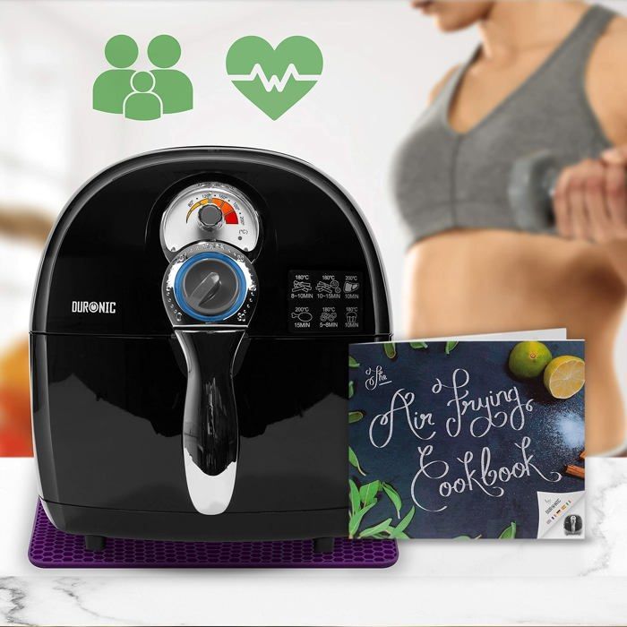 Duronic AF1 BK Friteuse à air chaud sans huile 1500W / robot multicuiseur pour frire, cuire, rôtir, griller sainement et sans