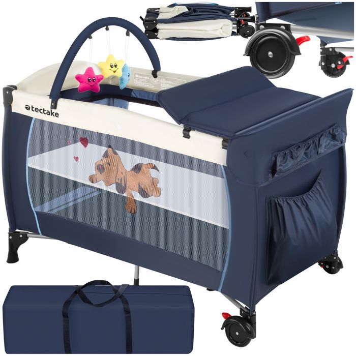 Cuna de viaje - TECTAKE - Cuna de viaje HUND de nailon plegable que ahorra espacio, 132 x 75 x 104 cm - Azul