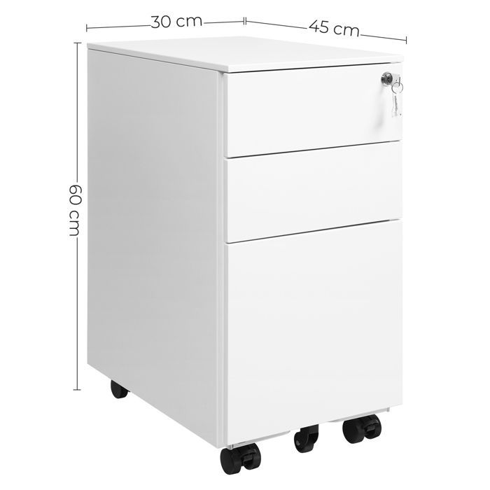Bürocontainer – VASAGLE – Mobiler Aufbewahrungsschrank – 2 Schubladen – Weiß