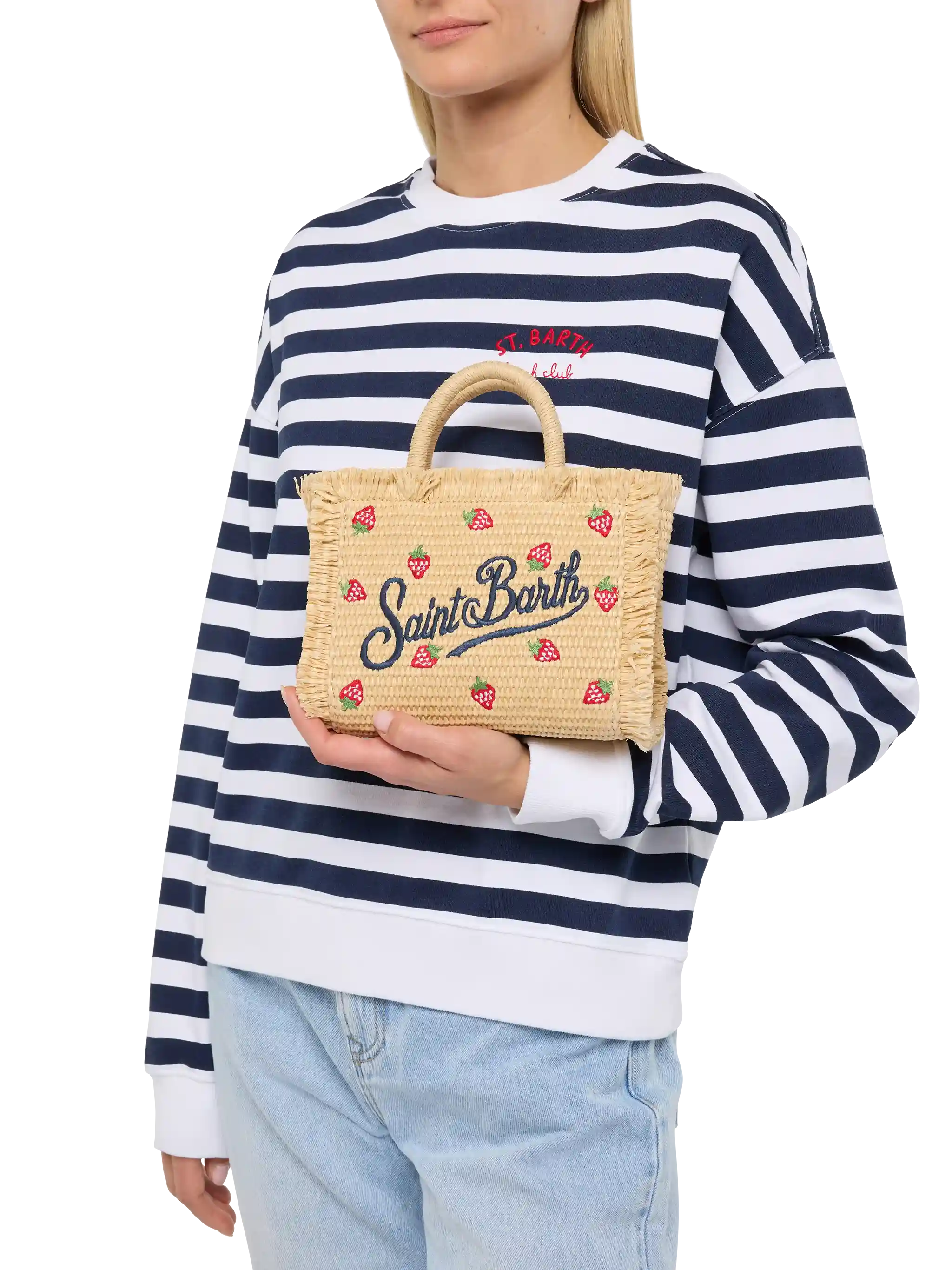 Mini sminketaske med stråeffekt og jordbærmærke