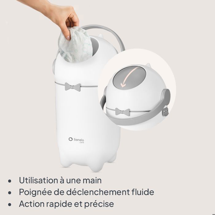 Cubo de pañales Lionelo Purebin - Hermético - 10L - Bolsas universales - Fácil de usar con una sola mano - Blanco