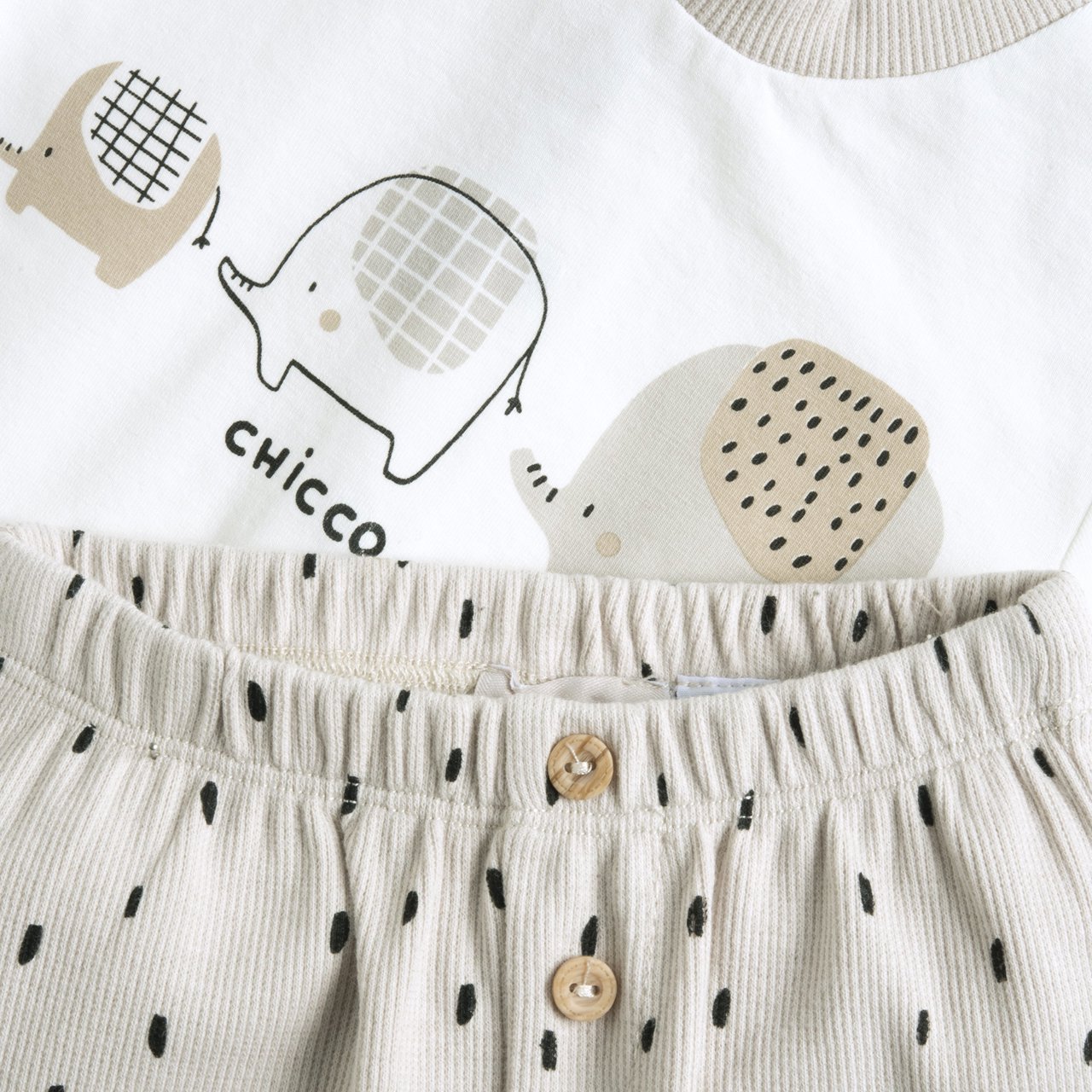 Beiges Elefanten-T-Shirt und Hosen-Set