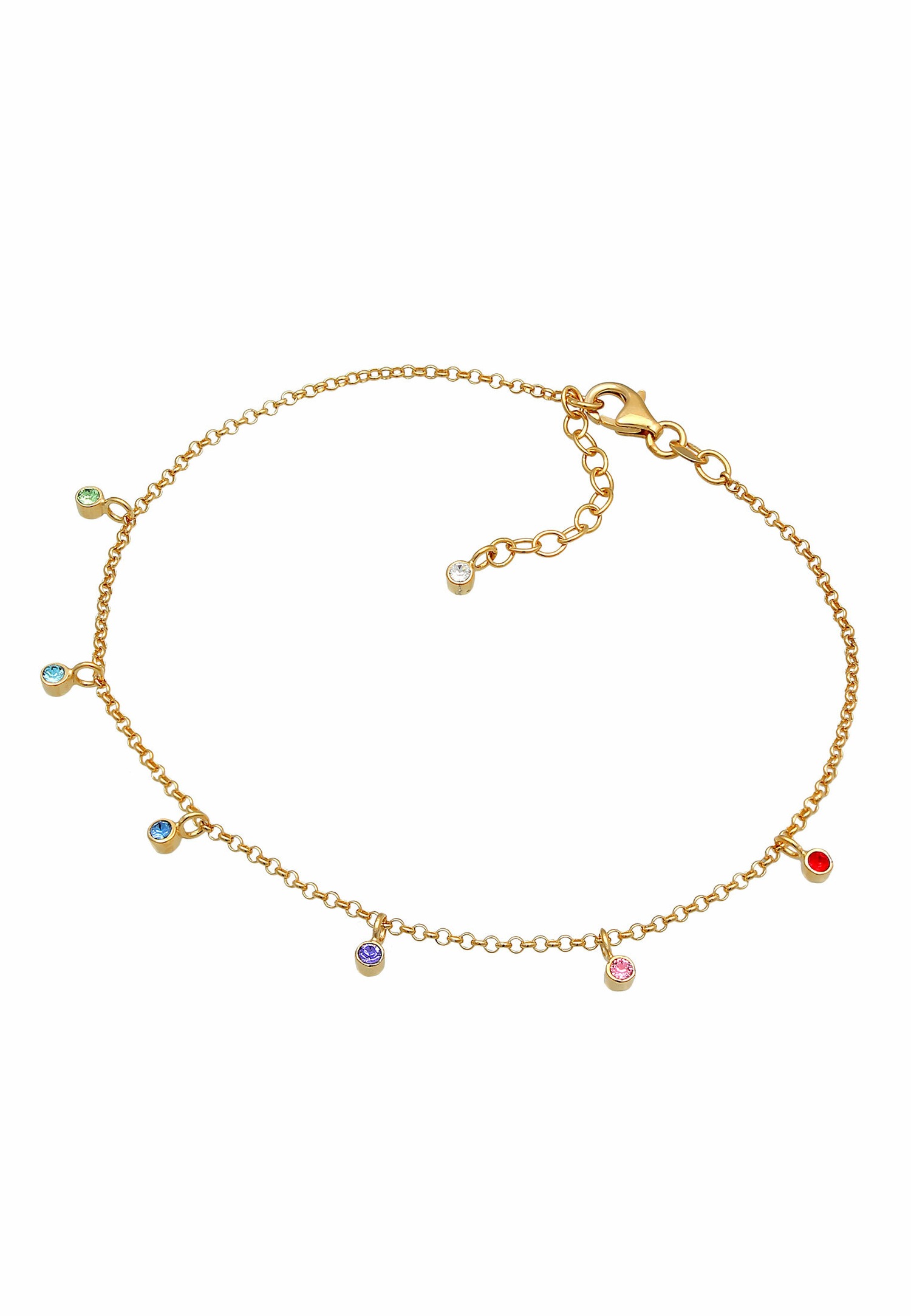 Elli Femmes bracelet de cheville multicolore géo plage avec cristaux en argent sterling 925 plaqué or