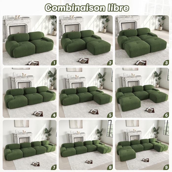 COSY FURNITURE Conjunto de sofás con reposabrazos curvos en suave tejido de pana para salón, color verde, 2 plazas