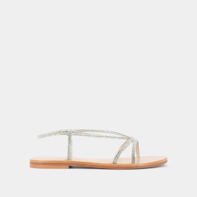 Sandales à brides  en cuir et strass argent