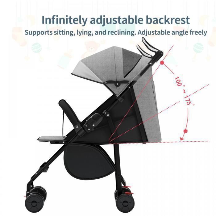 Cochecito de bebé para niño - MIPAN - Ultraligero - Plegable y reclinable desde el nacimiento hasta los 25 kg - Gris