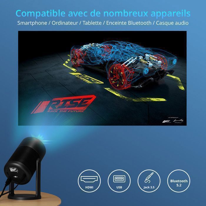 METRONIC Vidéoprojecteur Portable Android - WiFi - Bluetooth – Jusqu’à 5m – 1080p – Full HD - Haut-Parleur Intégrés – Noir