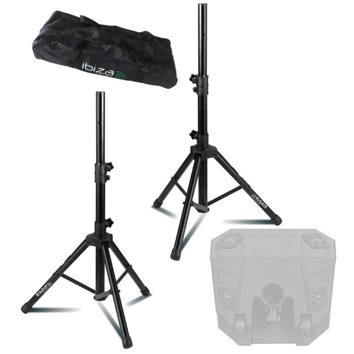 Pack Lumière DJ Façade 1200 x 700 - Machine à fumée Lumineuse Ibiza FOGGY-ASTRO - Pied Support Tablette - 2 Supports Enceintes
