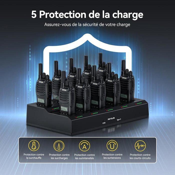 Walkie Talkie profesional Retevis H777D, walkie talkie de largo alcance, pantalla LCD, botones, para uso en seguridad y hoteles (paquete de 10)