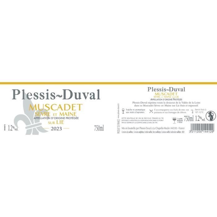 Plessis-Duval Muscadet Sèvre et Maine sur Lie - Vin blanc de Loire 2023