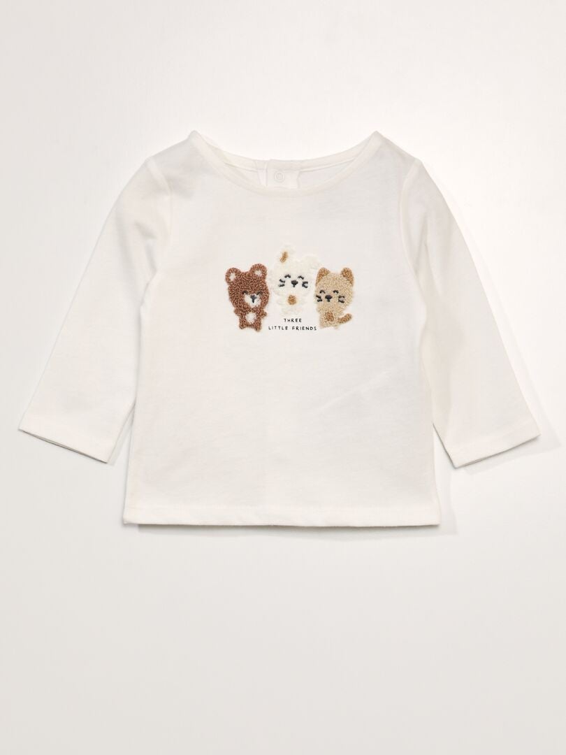 Camiseta de manga larga estampada en bouclé - BLANCA