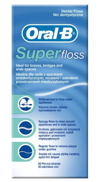 ORAL-B Oral-B Superfloss hambaniit 50 eelnevalt mõõdetud kiudu Sillad ja breketid
