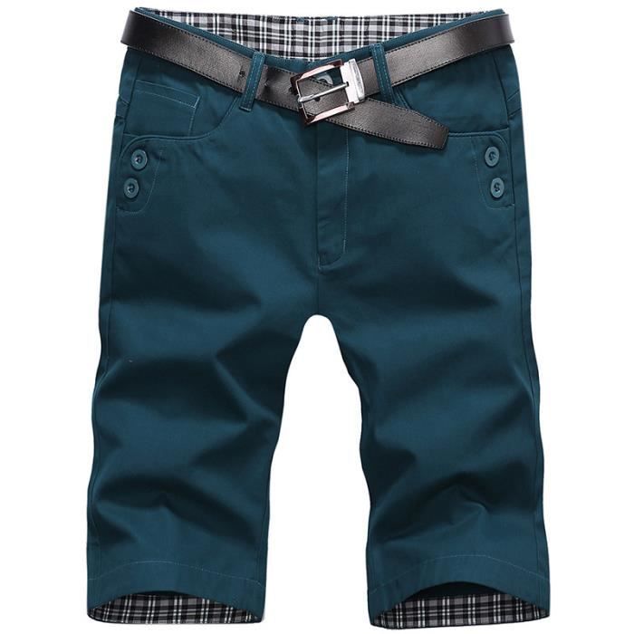 Pantaloncini Bermuda cargo da uomo, tinta unita - Verde scuro
