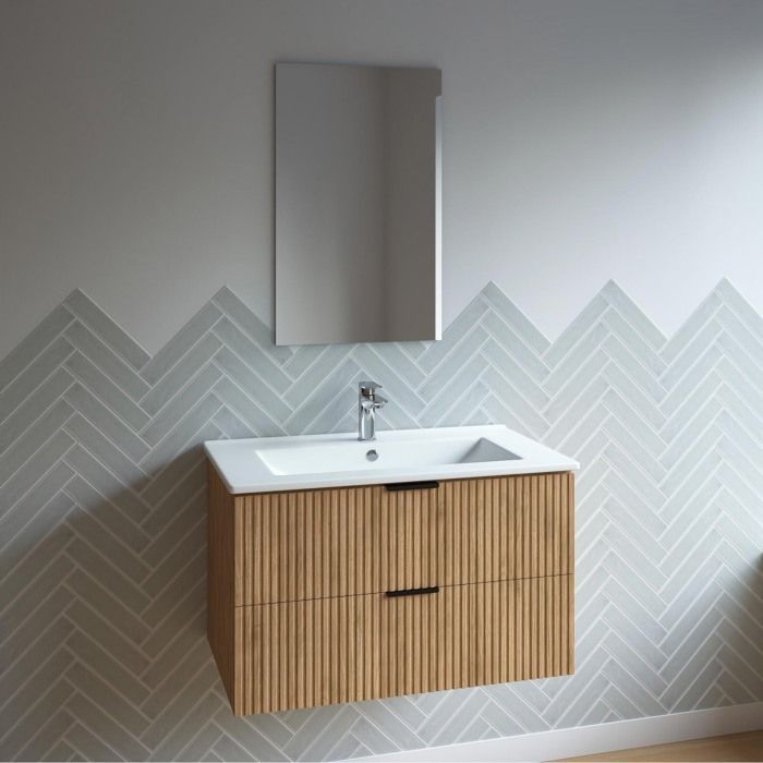 Mueble de baño con lavabo individual de 80 cm, fabricado en madera MDF corrugada.