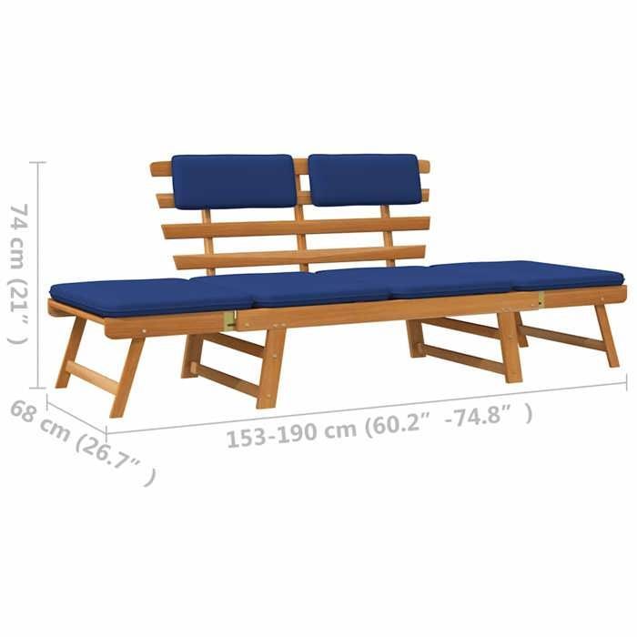 Banco de jardín 2 en 1 vidaXL con cojines, 190 cm, madera maciza de acacia.