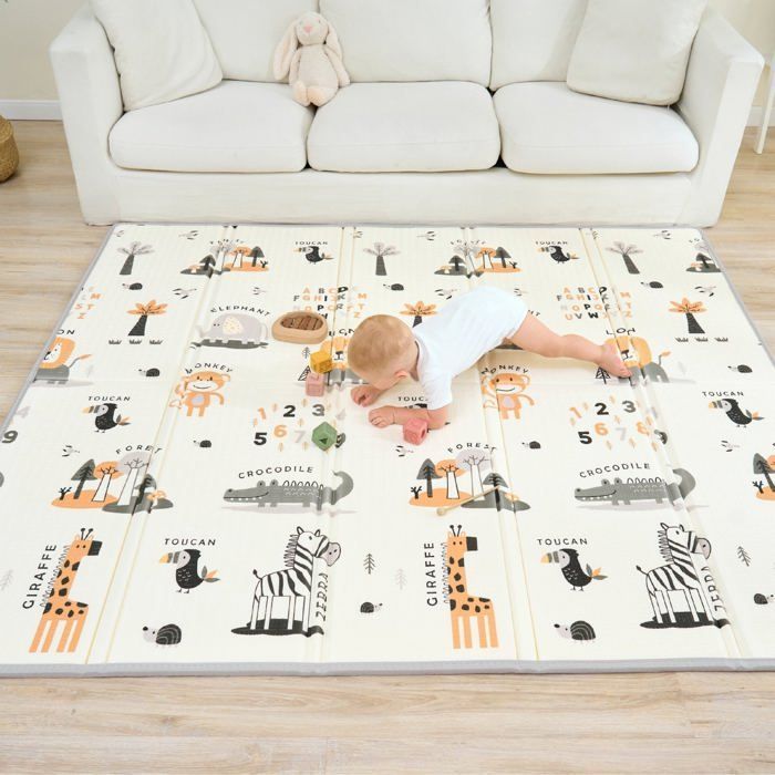 Alfombra de juegos plegable reversible e impermeable - 180x150x1cm | Alfombra de juegos de espuma para niños - JUNGLA | SUPERB BABY