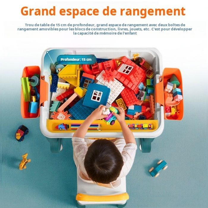Table d'activités - LARS360 - Multifonctionnelle - 1 Table + 2 Chaises - 300 Blocs - Sécurisée