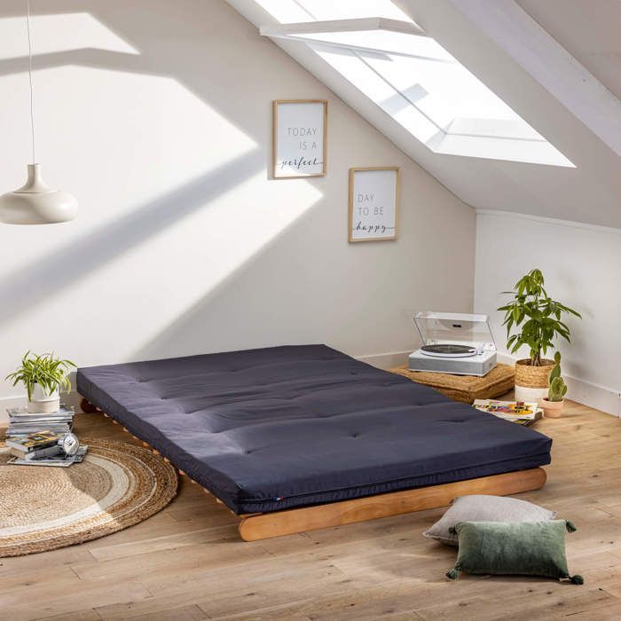 Anthracite cotton futon mattress 140x200 - Anthracite - 5-year guarantee - Terre de Nuit