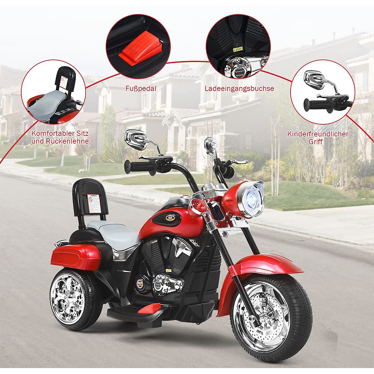 Motocykl, tříkolový, vhodný pro věk 3 a více let, červený