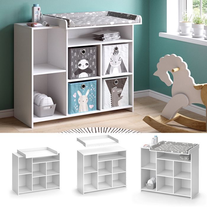 Oskar changing table 113x100cm with open shelves, White, Vicco 37275