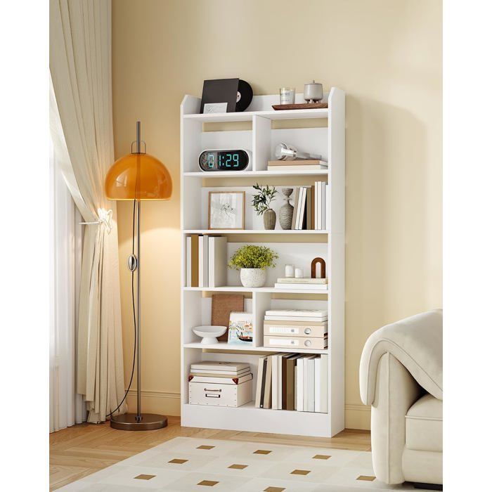 Boekenkast met 6 planken, boekenopbergmeubel, kamerscherm, displaystandaard, voor woonkamer, slaapkamer, kantoor, wit