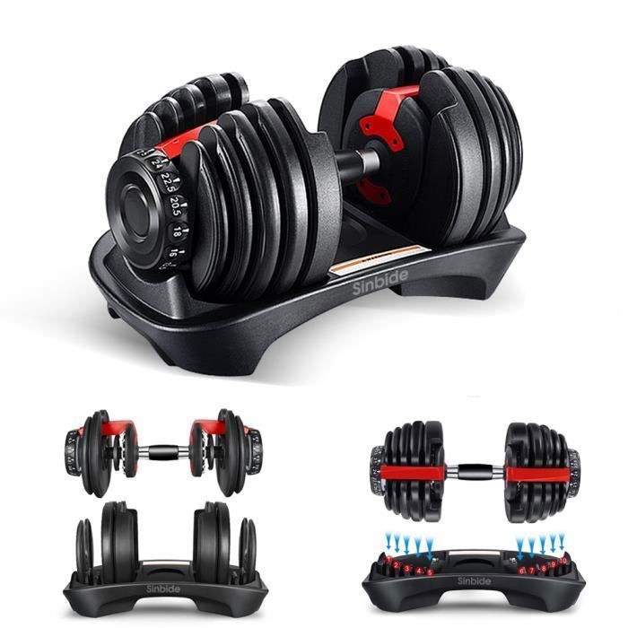 Sinbide Haltère Réglable - 1PCS - 15 Poids Ajustables - 2.27 à 23.9kg - Verrou de Sécurité