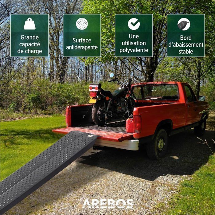 AREBOS Lot de 2 rampes d'accès  Rampe de chargement pour moto | Rail de chargement en acier galvanisé | 400 kg Noir