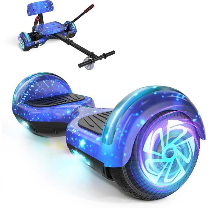 Hoverboard with integrated seat, 6.5 inches with Bluetooth speaker and LED lights for children (including pedal kart)