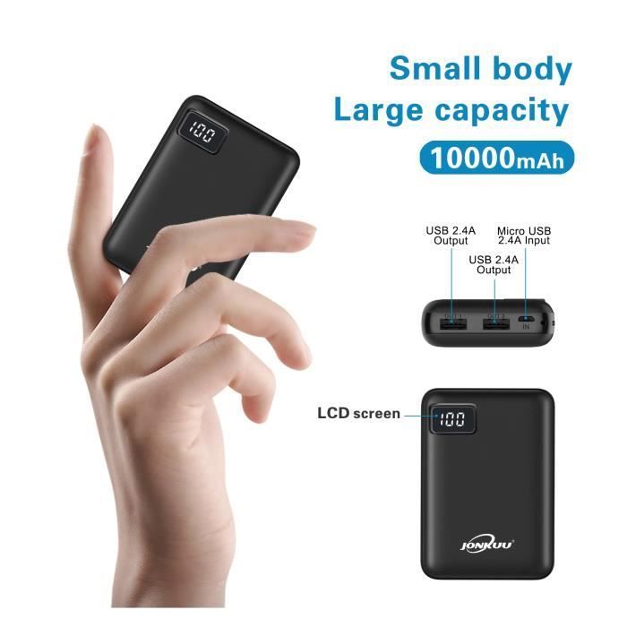 10000mAh External Battery, Fast Charging, LCD Display, Micro-USB, USB-A Power Bank, Black