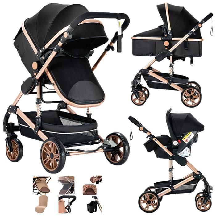Magic ZC 3-in-1 Stroller, Travel System, Travel Cozy Stroller, Up to 15kg, 0-3 Years, With Large Basket, High Landscape View, Black