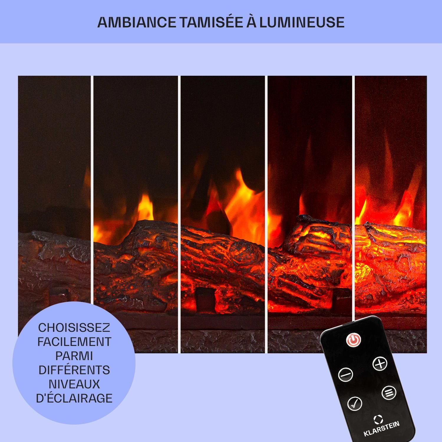 Chimenea eléctrica con efecto llama - Klarstein - 1800/900 W - Chimenea LED decorativa con mando a distancia - Marrón