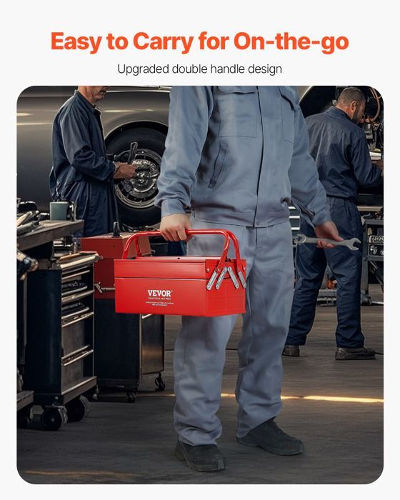 Boîte à Outils Métal 355,6 mm-VEVOR-Caisse à Outils 2 Niveaux, Organisateur Coffre Outils Pliable 2 Plateaux, Couvercle Rabattable