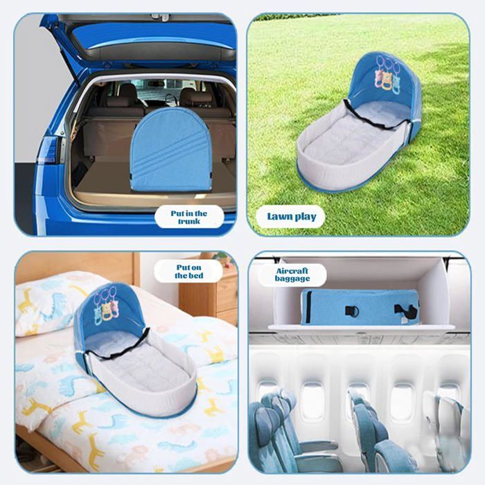 Cuna de viaje para bebé, cuna de viaje plegable portátil con tienda de campaña y cuarto infantil desmontables y lavables, color azul.