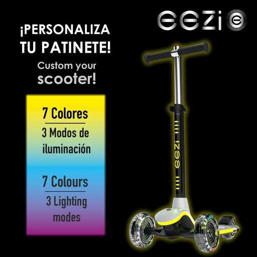 Trottinette électrique Eezi à 3 roues avec lumières multicolores personnalisables