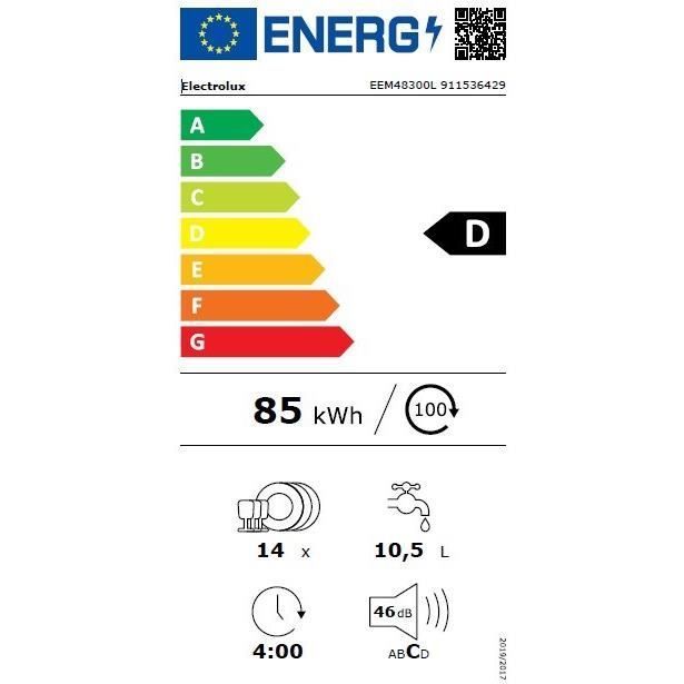 Lavastoviglie da incasso ELECTROLUX EEM48300L - 14 coperti - Inverter - Larghezza 60 cm - Cassetto portaposate - 46 dB