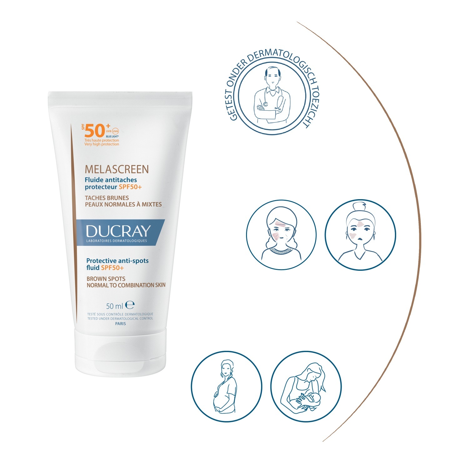 „Ducray“ pigmentinių dėmių kremas MELASCREEN apsauginis skystis nuo pigmentinių dėmių SPF 50+ - 50 ml