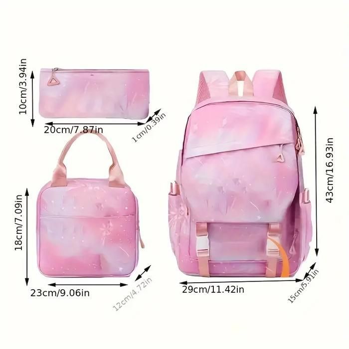 Conjunto de mochila escolar infantil, 2 piezas: mochila + fiambrera, rosa.