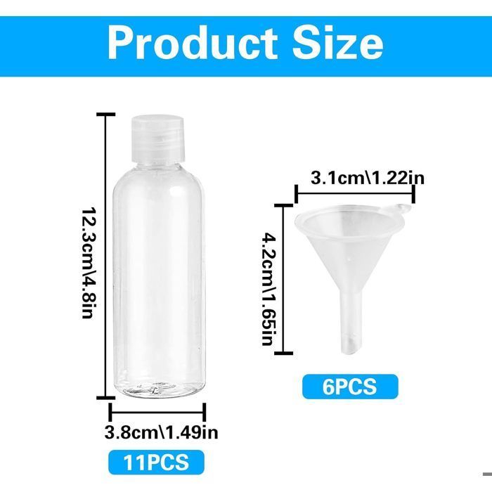 Frascos de viagem vazios de plástico transparente de 100 ml - para cosméticos, artigos de higiene pessoal e acessórios.