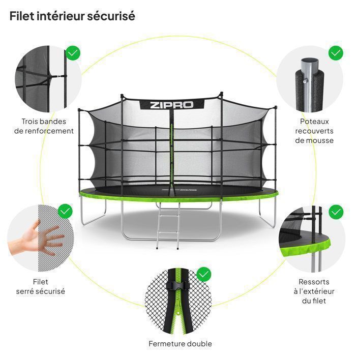 ZIPRO Jump Pro Garden Trampoline - 435 cm - Max Weight 150 kg - Secured with Ladder