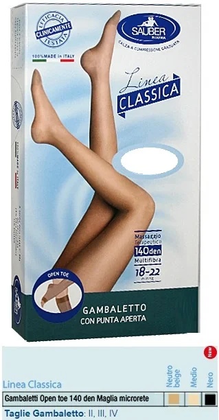SAUBER Sauber Classic Line Kniestrümpfe mit offener Zehenpartie aus Mikromesh, 140 Denier, neutrales Beige, Größe 2