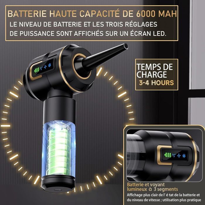 Aspiradora de mano - 27000 PA - Recargable - Inalámbrica - 3 velocidades - Para coche, mascotas y hogar