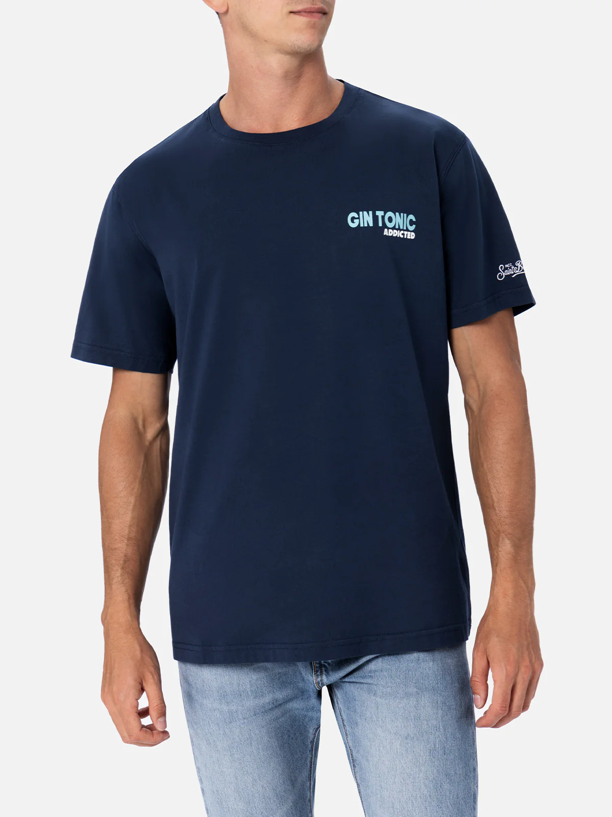 Heren katoenen T-shirt met Gin Tonic Addicted-print.