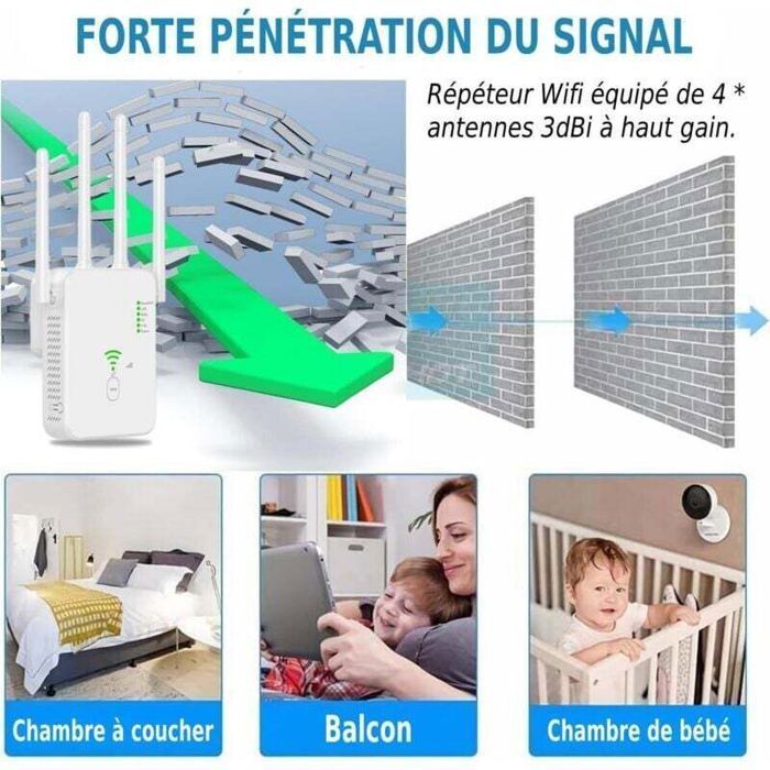 Répéteur WiFi extérieur - PZCC - 1200 Mbps - Double bande 5GHz & 2.4GHz - Portée 50 m - Couverture 2640 pieds carrés