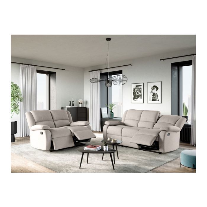 Canapé Relaxation manuel 3 places LEO en Tissu - Beige - L193 x P93 x H96cm - LOUNGITUDE