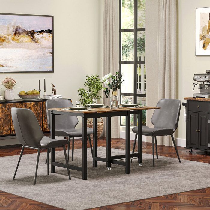 Mesa de jantar extensível, mesa de cozinha dobrável com rodas, mesa dobrável de metal, para cozinha, 118 x 70 x 76,5 cm, marrom