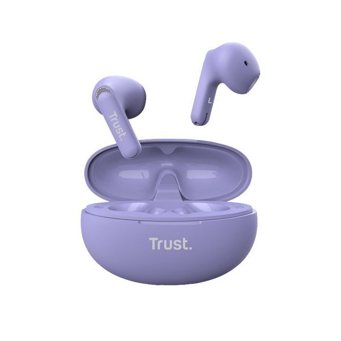 Auriculares Bluetooth Trust Yavi - Intraurales - 23 horas de duración de la batería - Cancelación de ruido ENC - Morado