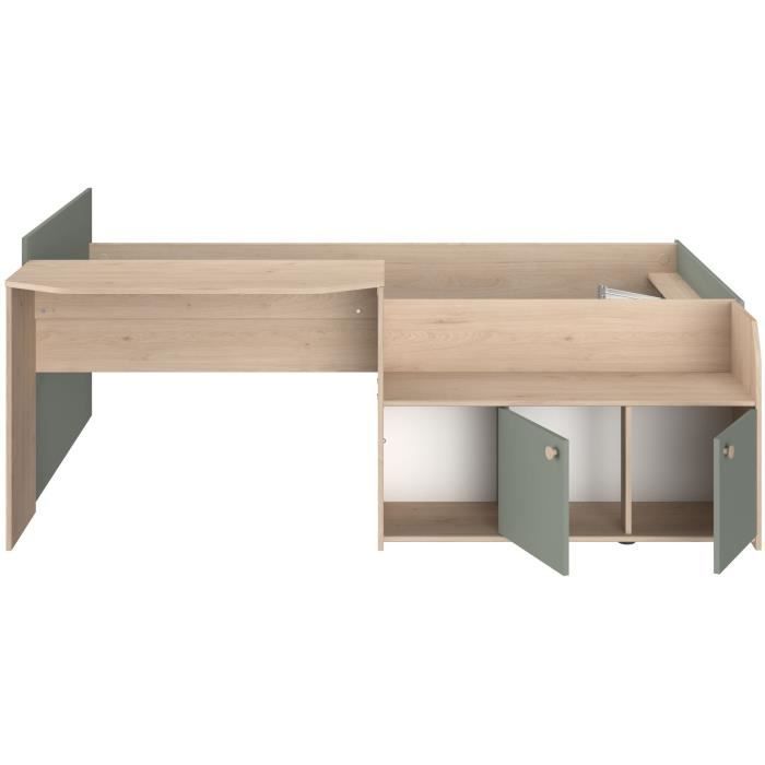 Letto combinato per bambini JADE 90x190/200 cm - Rovere / Verde celadon - Scrivania e contenitore - PARISOT