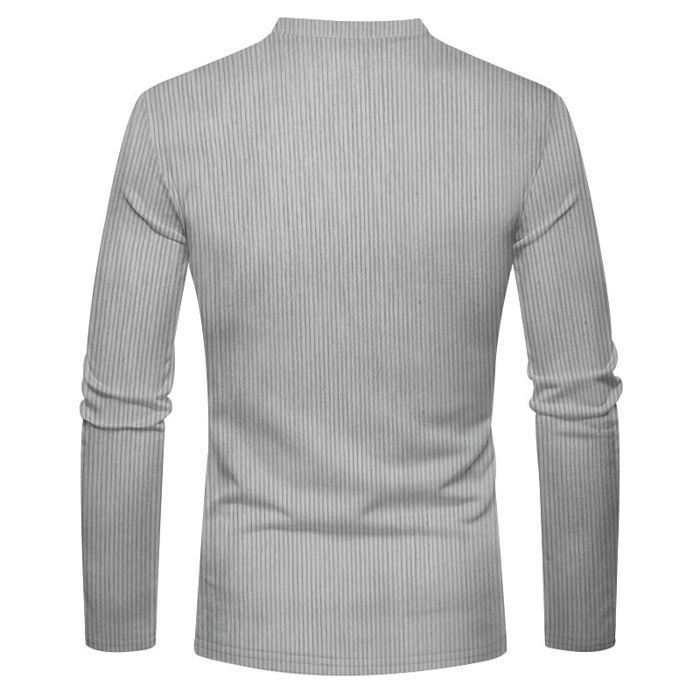 Herren Cord-Langarmshirt mit Henley-Ausschnitt, schmaler Passform, lässig, einfarbig, bequem – EU-Größe – Hellgrau